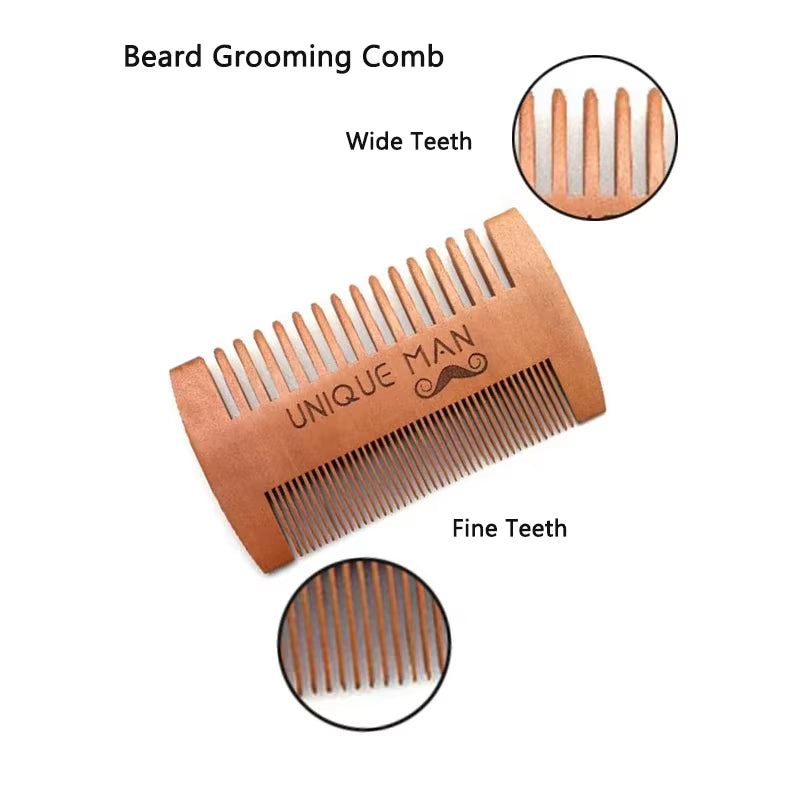 Beard Comb Kit Barba for Men Portable Pocket Wooden Comb with PU Leather Case Beard Brush Care for Men'S Beard Hair Peine Barba