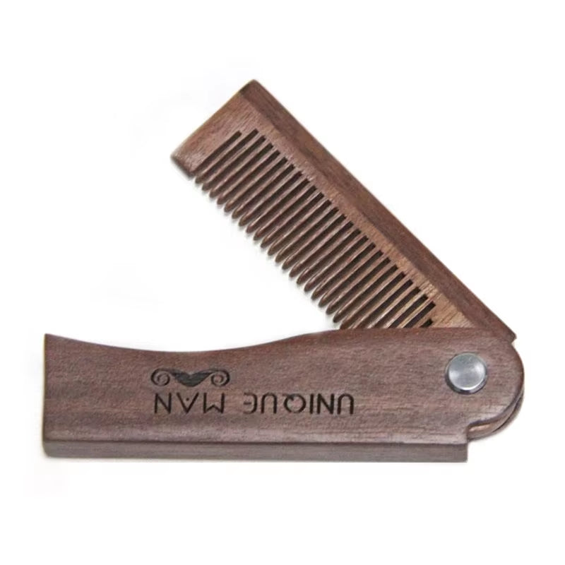 Beard Comb Kit Barba for Men Portable Pocket Wooden Comb with PU Leather Case Beard Brush Care for Men'S Beard Hair Peine Barba