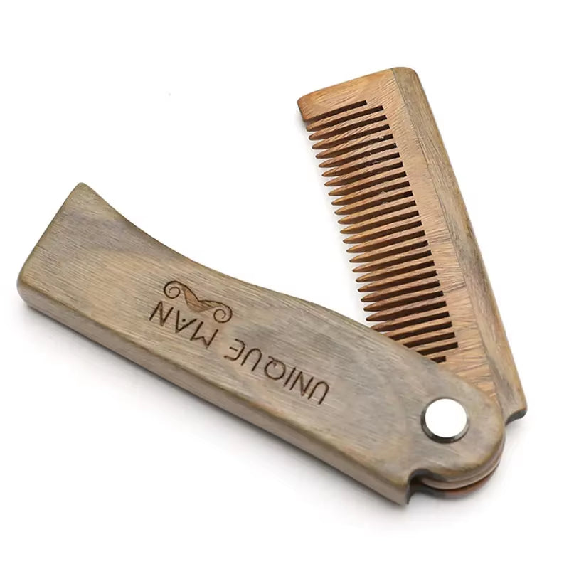 Beard Comb Kit Barba for Men Portable Pocket Wooden Comb with PU Leather Case Beard Brush Care for Men'S Beard Hair Peine Barba