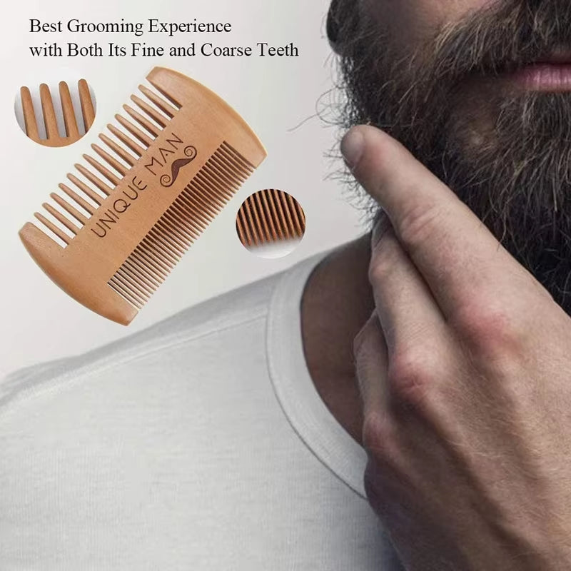 Beard Comb Kit Barba for Men Portable Pocket Wooden Comb with PU Leather Case Beard Brush Care for Men'S Beard Hair Peine Barba