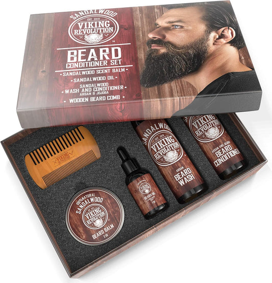 - Men's Beard Care Kit - Softens, Hydrates & Relieves Itching - Includes Beard Shampoo, Conditioner, Comb, Balm & Sandalwood Oil