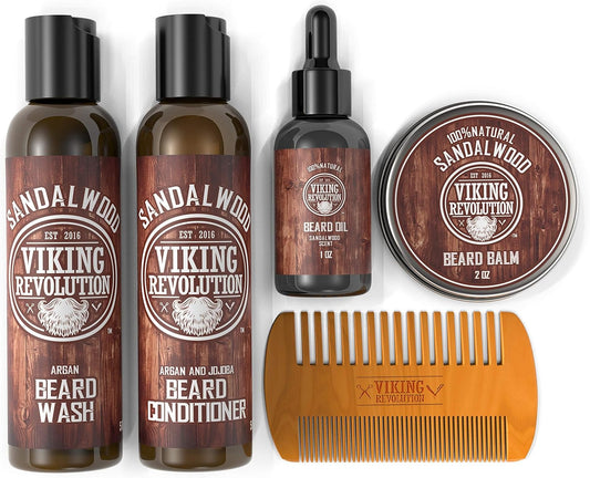 - Men's Beard Care Kit - Softens, Hydrates & Relieves Itching - Includes Beard Shampoo, Conditioner, Comb, Balm & Sandalwood Oil